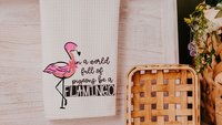 in a world full of pigeons be a flamingo kitchen towels for friends, flamingo Christmas gifts for beach lovers, secret Santa gifts for women