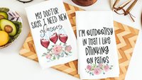 i'm outdoorsy i drink wine on the patio wine kitchen towel funny kitchen sayings dish towels, wine gifts for women, wine Christmas gifts for