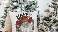 happy yallidays cowboy Santa throw pillows for sofa, rodeo Christmas pillow, western Christmas decor, white elephant gifts funny Christmas