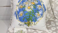 custom April birth flower throw pillow for sofa, daisy kitchen towel, April birthday gifts for her, botanical throw pillow covers 18x18