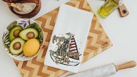 from sea to shining sea 4th of July kitchen towels for summer, sailboat kitchen decor, patriotic gifts for women, beach house gifts, sailing