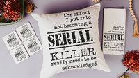 detective book reading nook pillow, dark humor gift set for best friend, serial killers and chill true crime gifts for women, funny coasters