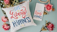 life liberty happiness throw pillow for sofa, patriotic decor for home, 4th of July kitchen towels, military mom gift, summer throw pillows