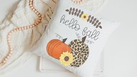hello fall kitchen towel set, leopard pumpkin decor, sunflower gifts for Mom, new apartment gift for her, fall decorations for home, October