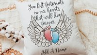 personalized footprints on our heart memorial throw pillow for bed, infant loss gifts for dad, bereavement gift loss of son for mother