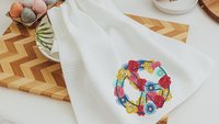 floral peace sign kitchen towels for mom, hippie kitchen decor, cute hand towels for bathroom boho kitchen dish towels, powder room decor