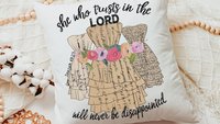 Isaiah 49 Bible verse throw pillow for dorm, Christian gifts for women faith gifts for her, scripture decor, floral throw pillow cover 18x18