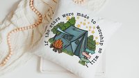 made to worship under the stars camping throw pillow for bench, Christian gifts for home, RV accessories for inside, camper decor pillow