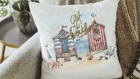 at the beach summer throw pillows for sofa, coastal decor beach house gift, sunroom decor, nautical throw pillow cover 18 x 18 covered porch