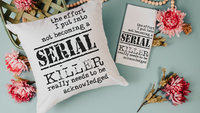 detective book reading nook pillow, dark humor gift set for best friend, serial killers and chill true crime gifts for women, funny coasters