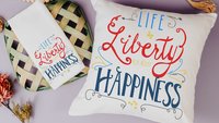 life liberty happiness throw pillow for sofa, patriotic decor for home, 4th of July kitchen towels, military mom gift, summer throw pillows