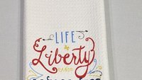 life liberty happiness throw pillow for sofa, patriotic decor for home, 4th of July kitchen towels, military mom gift, summer throw pillows