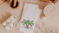 vacay vibes cute kitchen towels for beach, summer kitchen decor, destination wedding gift for couple, vacation home decor, coastal bathroom