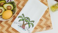 vacay vibes cute kitchen towels for beach, summer kitchen decor, destination wedding gift for couple, vacation home decor, coastal bathroom