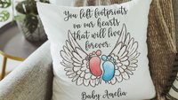 personalized footprints on our heart memorial throw pillow for bed, infant loss gifts for dad, bereavement gift loss of son for mother