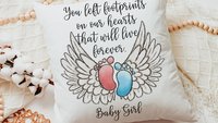 personalized footprints on our heart memorial throw pillow for bed, infant loss gifts for dad, bereavement gift loss of son for mother