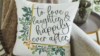 greenery wedding throw pillow for bedroom, happily ever after bridal shower gift, unique engagement gifts for couple, wedding day gift for