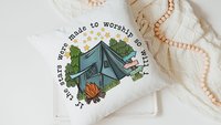 made to worship under the stars camping throw pillow for bench, Christian gifts for home, RV accessories for inside, camper decor pillow