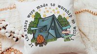 made to worship under the stars camping throw pillow for bench, Christian gifts for home, RV accessories for inside, camper decor pillow
