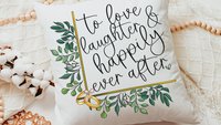 greenery wedding throw pillow for bedroom, happily ever after bridal shower gift, unique engagement gifts for couple, wedding day gift for