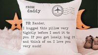 personalized pillow hug throw pillow for bed, divorced dad gifts from kids, deployed dad pillow cover 18 x 18, travel gifts for dad, long