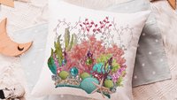 mermaid vibes colorful throw pillow for teenage girls, coral reef nursery decor girl, mermaid decor for girls room, reading nook pillow