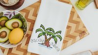 vacay vibes cute kitchen towels for beach, summer kitchen decor, destination wedding gift for couple, vacation home decor, coastal bathroom