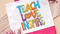 teach love inspire hippie tote bag for school, cute teacher appreciation gift from class, first year teacher gifts for women, whimsical tote