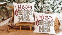 Merry Christmas throw pillow for couch modern Christmas decor for home, trendy Christmas kitchen towels for friends, secret Santa gifts for