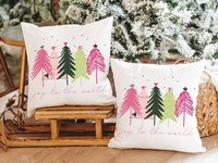 joy to the world cute Christmas throw pillows for sofa, modern Christmas decor, pink Christmas tree kitchen towel, Christmas gift set for