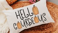 hello gourdgeous funny throw pillows for sofa, fall decor for home pumpkin lumbar pillow cover 12x20, Thanksgiving hostess gifts for women,