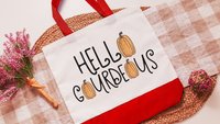 hello gourdgeous pumpkin tote bag for women, fall style gift, boo basket stuffers for teens, fall host gift, Halloween candy bag for adults
