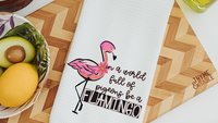 in a world full of pigeons be a flamingo kitchen towels for friends, flamingo Christmas gifts for beach lovers, secret Santa gifts for women