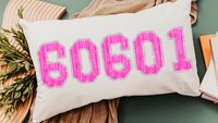personalized zip code lumbar pillow for bed, college dorm decor for girls, moving away gift for kids, cute throw pillow covers 12 x 20, pre
