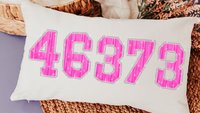 personalized zip code lumbar pillow for bed, college dorm decor for girls, moving away gift for kids, cute throw pillow covers 12 x 20, pre