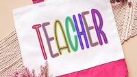 cute teacher tote bag for books, best gifts for teacher appreciation gifts from students, neon tote bag for school, preschool teacher gifts