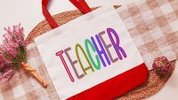 cute teacher tote bag for books, best gifts for teacher appreciation gifts from students, neon tote bag for school, preschool teacher gifts