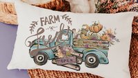 farm fresh pumpkin truck lumbar throw pillow for chair, fall style gift, turquoise fall decor for home pillow, fall host gift, watercolor