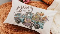 farm fresh pumpkin truck lumbar throw pillow for chair, fall style gift, turquoise fall decor for home pillow, fall host gift, watercolor