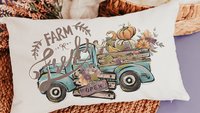 farm fresh pumpkin truck lumbar throw pillow for chair, fall style gift, turquoise fall decor for home pillow, fall host gift, watercolor