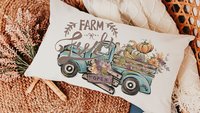 farm fresh pumpkin truck lumbar throw pillow for chair, fall style gift, turquoise fall decor for home pillow, fall host gift, watercolor
