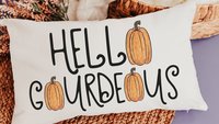 hello gourdgeous funny throw pillows for sofa, fall decor for home pumpkin lumbar pillow cover 12x20, Thanksgiving hostess gifts for women,