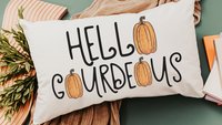 hello gourdgeous funny throw pillows for sofa, fall decor for home pumpkin lumbar pillow cover 12x20, Thanksgiving hostess gifts for women,