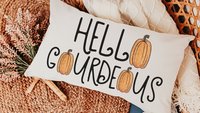 hello gourdgeous funny throw pillows for sofa, fall decor for home pumpkin lumbar pillow cover 12x20, Thanksgiving hostess gifts for women,