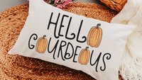 hello gourdgeous funny throw pillows for sofa, fall decor for home pumpkin lumbar pillow cover 12x20, Thanksgiving hostess gifts for women,