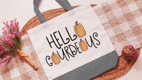 hello gourdgeous pumpkin tote bag for women, fall style gift, boo basket stuffers for teens, fall host gift, Halloween candy bag for adults