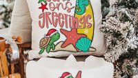 seasons greetings Christmas turtle decorative pillow covers tropical Christmas throw pillows for kids playroom, beach Christmas best sellers