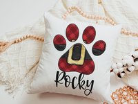 personalized Santa Paws Christmas throw pillows plaid Christmas decor for home, stocking stuffers for dog mom Christmas gifts for dog lovers
