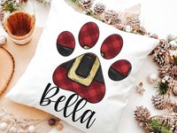 personalized Santa Paws Christmas throw pillows plaid Christmas decor for home, stocking stuffers for dog mom Christmas gifts for dog lovers