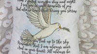personalized dove of peace hug from Heaven pillow for couch, bereavement gift loss of mother sympathy gift for daughter, remembering a loved